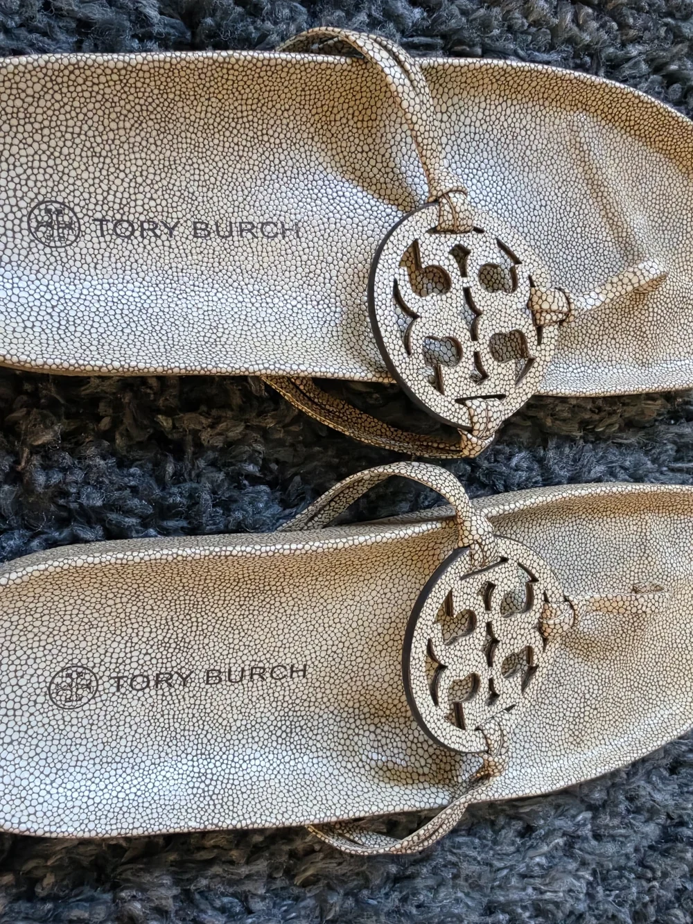Tory Burch Beige Logo Thong Sandals Size 13